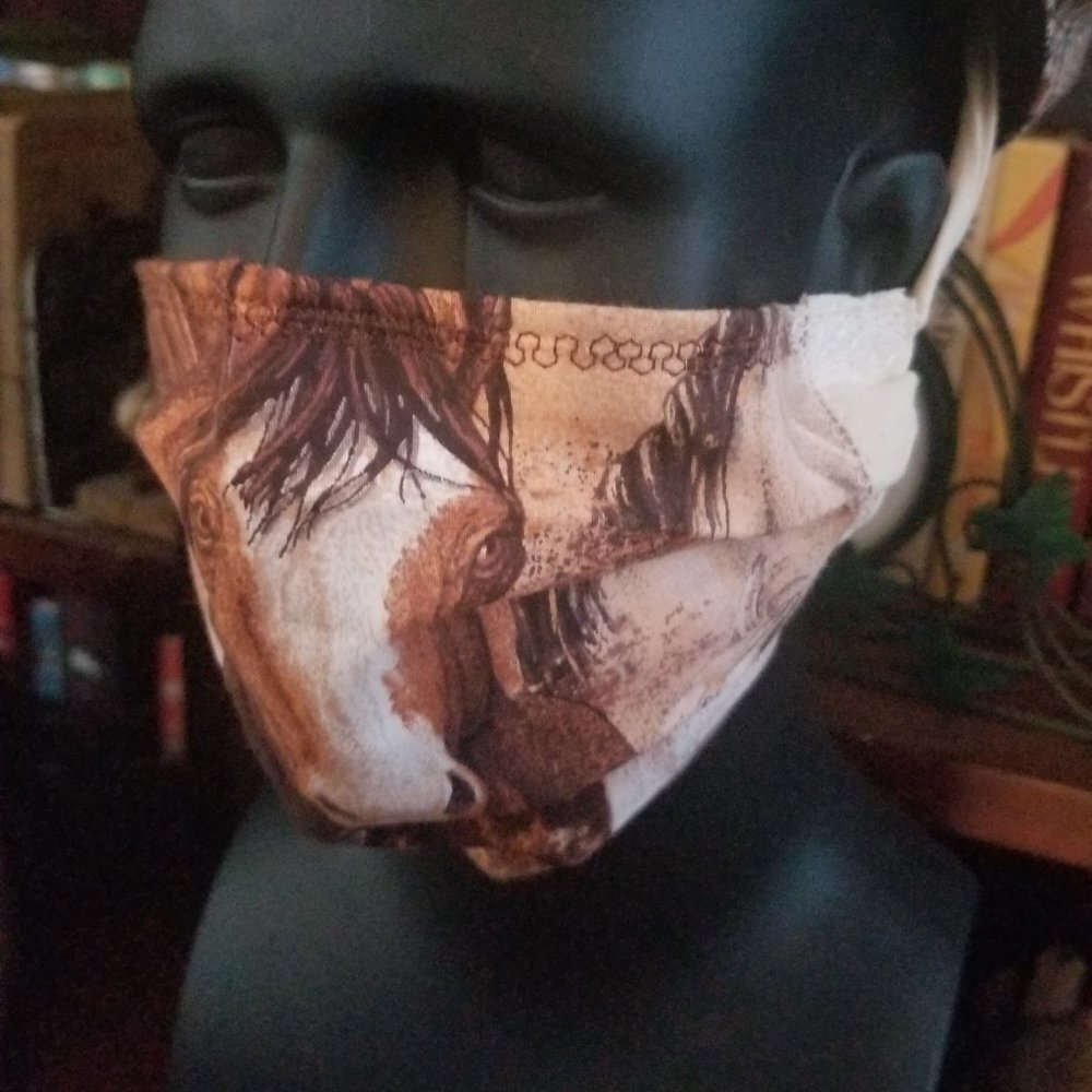Adult Face Masks - Wild Horses on Brown - Filter Pocket - Roomy - Breathable